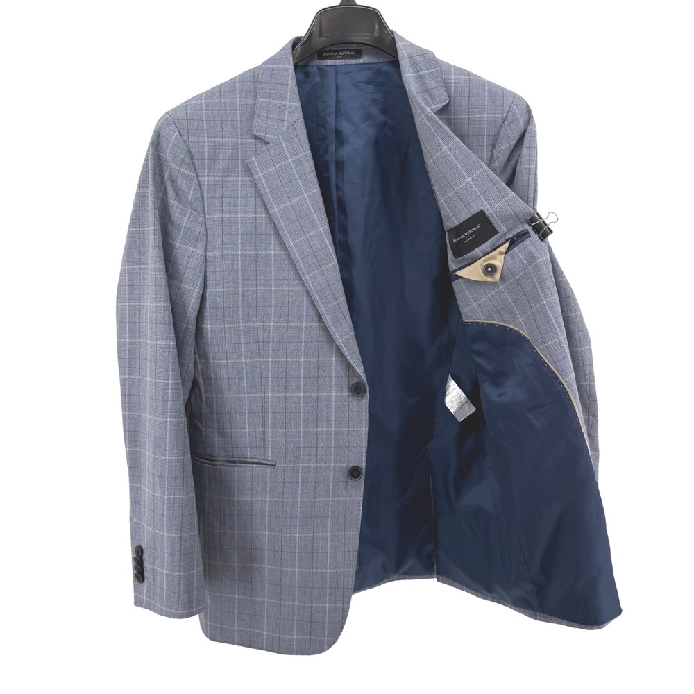Banana Republic Outlet Tailored Fit Mens 40R Pre-Owned Blazer Blue Glen Plaid